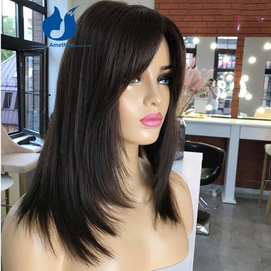 Black Layered Short Bob Lace Front Wig