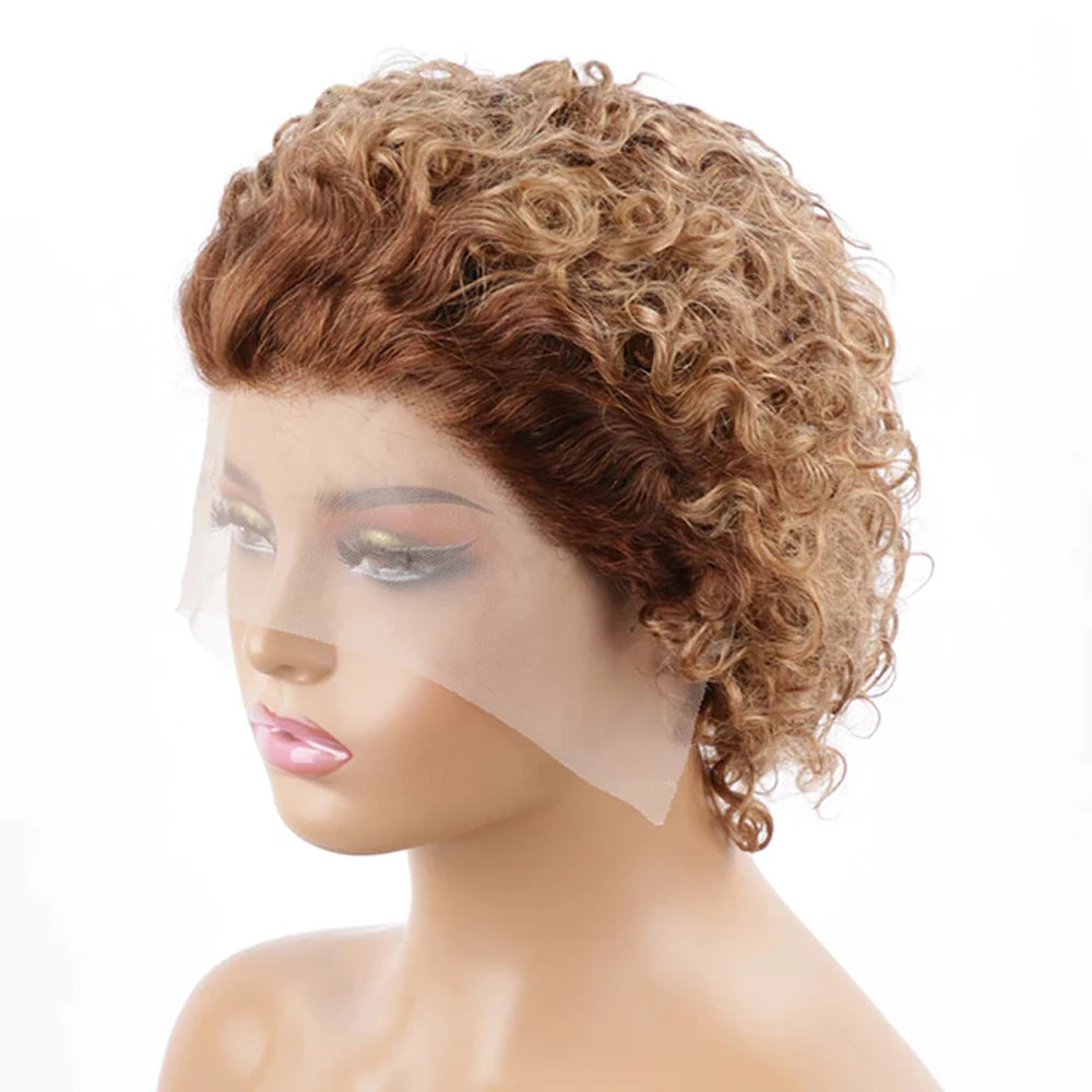 Pixie Cut Wig Colored Lace Wig Spring curl Short Bob Human Hair Wig