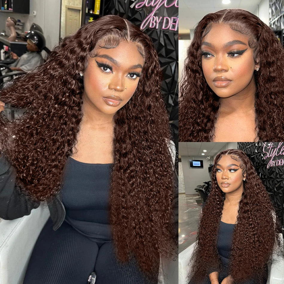 Chocolate Brown Curly Wigs 13X6 HD Human Hair Lace Frontal Wig