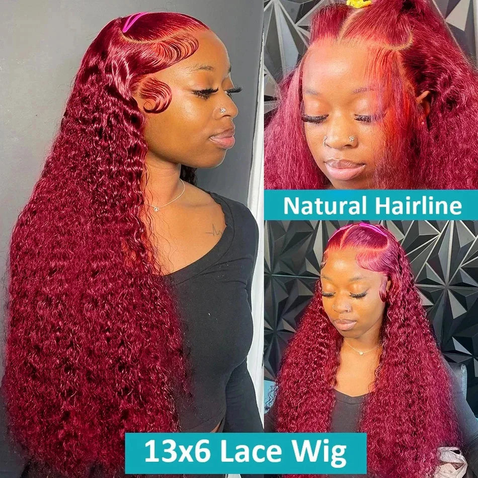 Burgundy Deep Wave 13x4 Lace Front Human Hair Wig