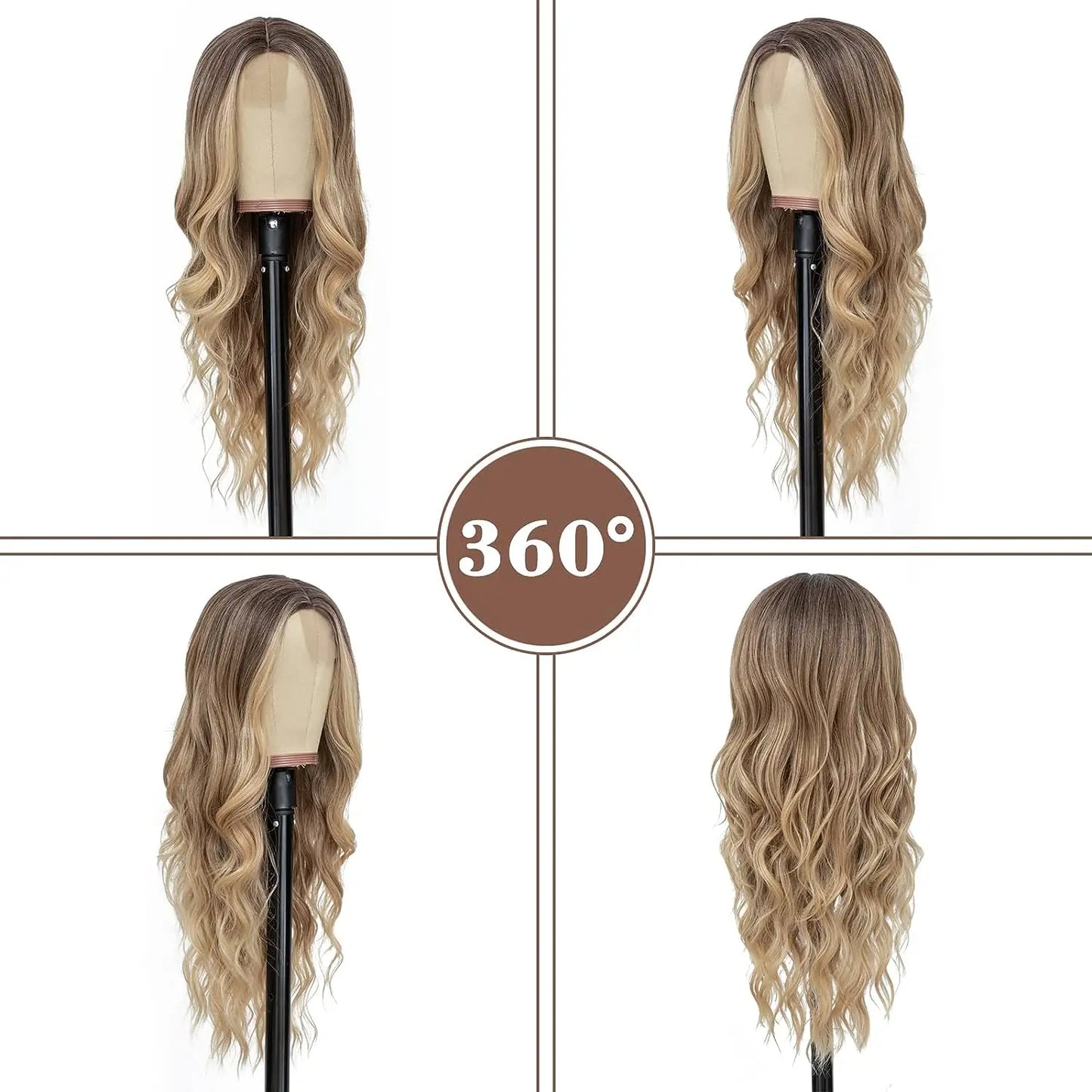 Synthetic Long Lace Ombre Blonde Wavy Wig