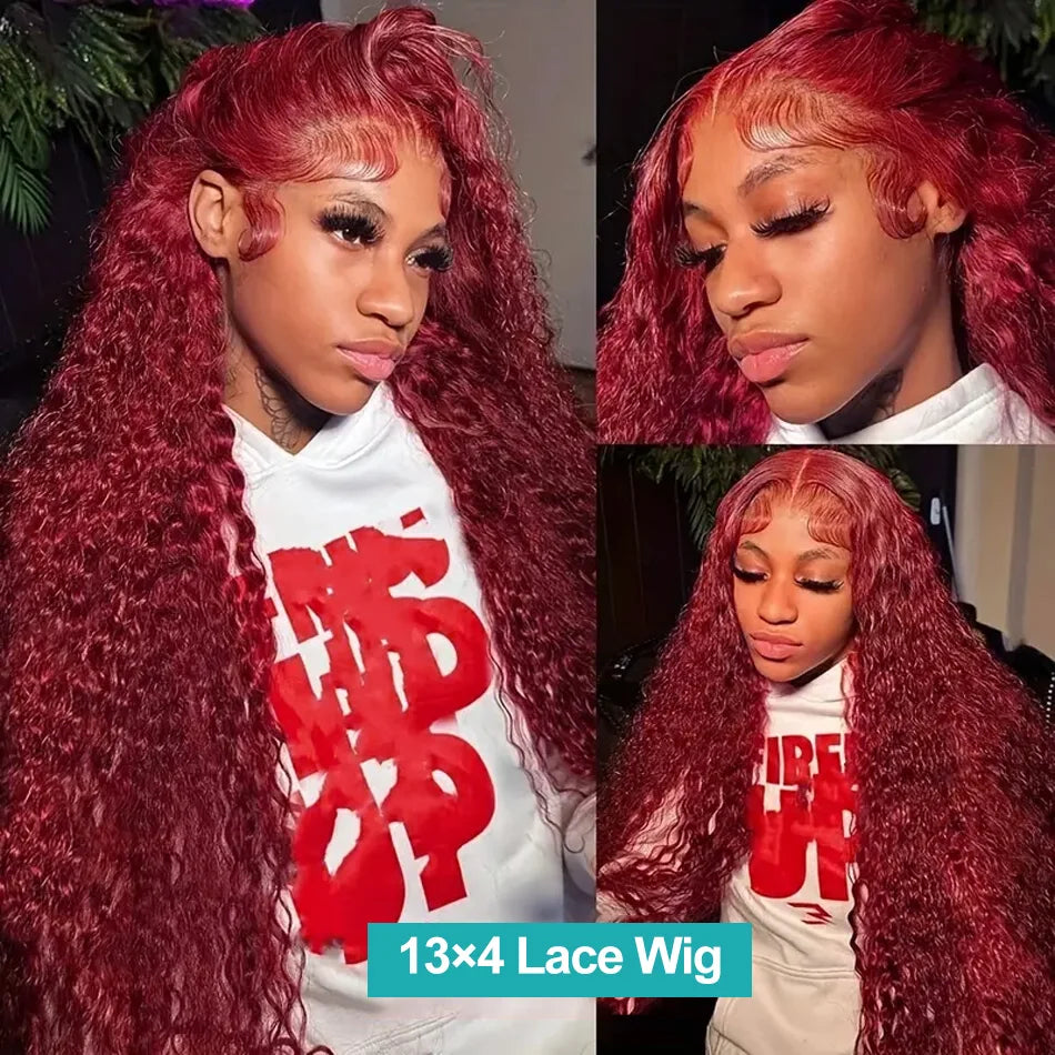 Burgundy Deep Wave 13x4 Lace Front Human Hair Wig