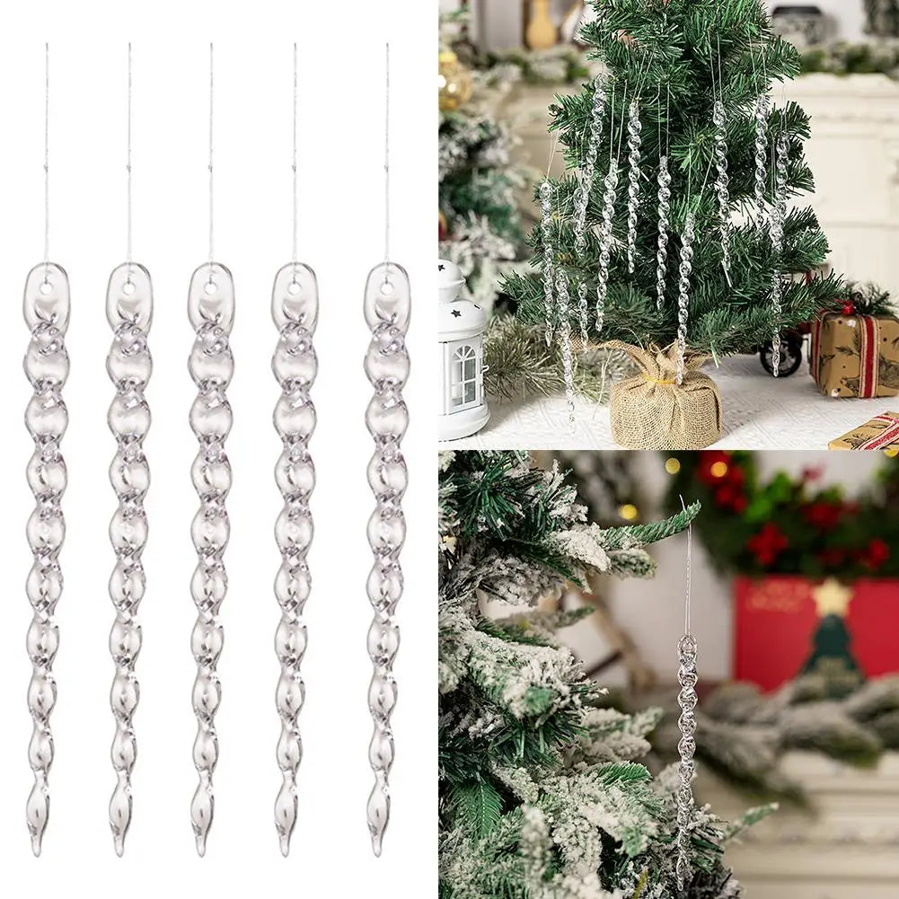 12pcs Acrylic Snowflake Simulation Ice Pendants Xmas Tree Hanging