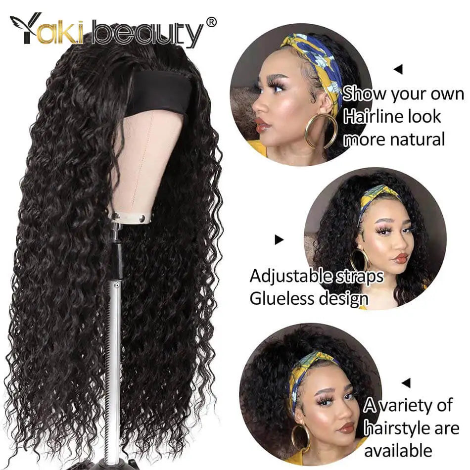 Long Kinky Curly Headband Wigs 28Inch Synthetic Ice Headband Wig