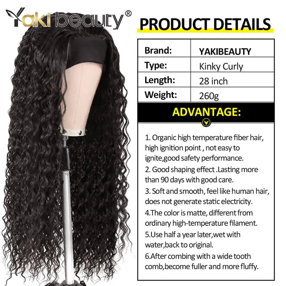 Long Kinky Curly Headband Wigs 28Inch Synthetic Ice Headband Wig