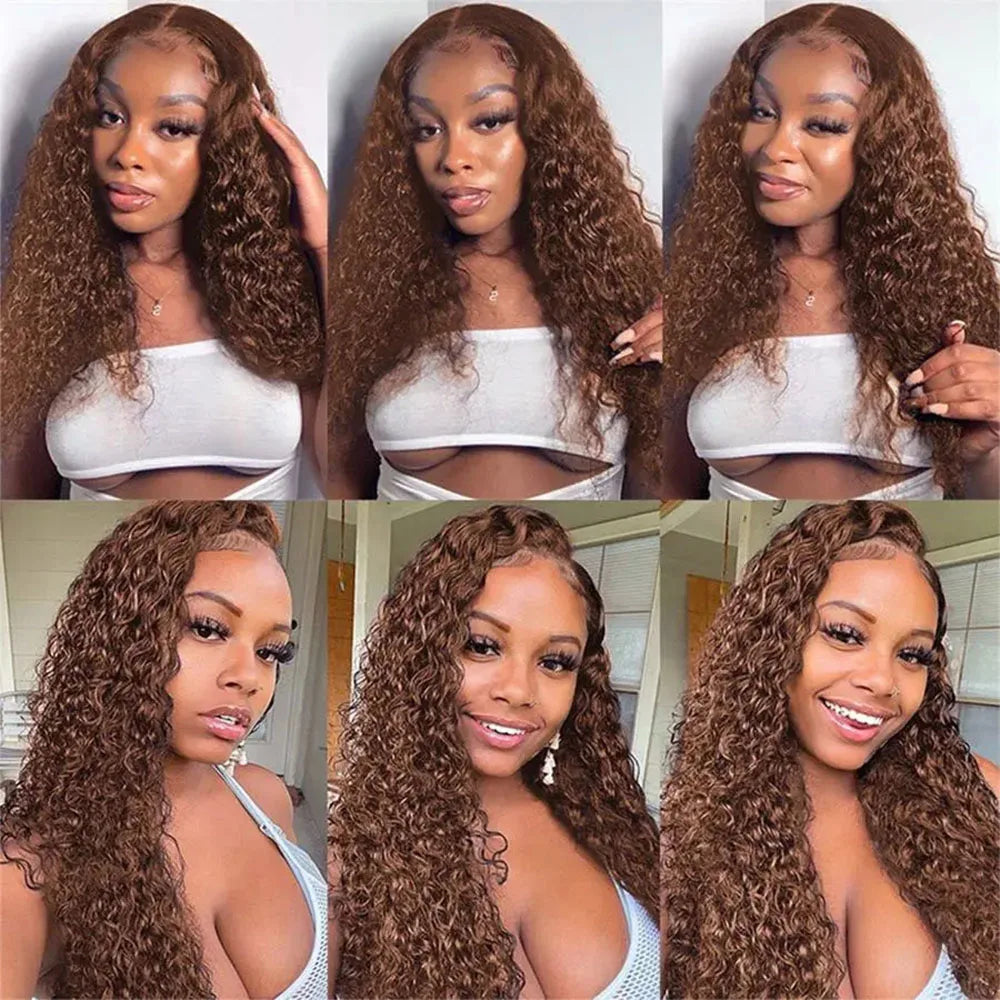 Chocolate Brown Kinky Curly Lace Front Wig Human Hair