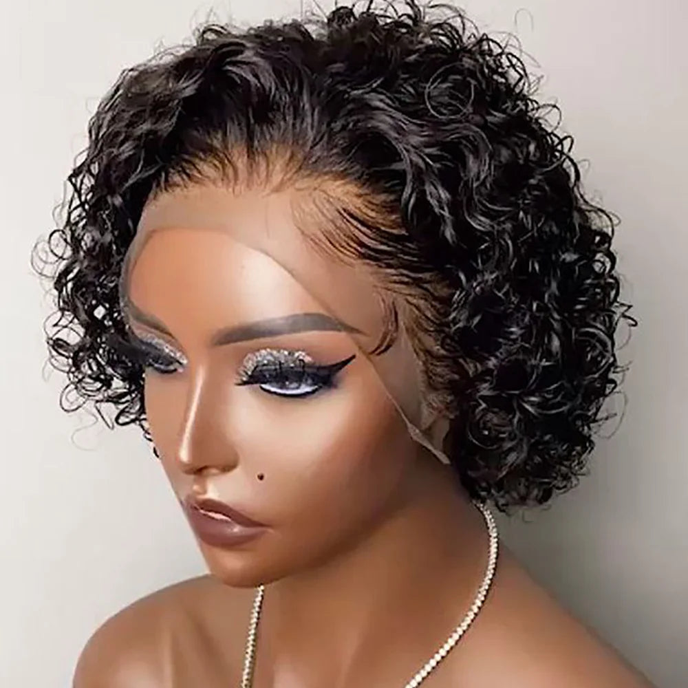 Pixie Cut Wig Colored Lace Wig Spring curl Short Bob Human Hair Wig