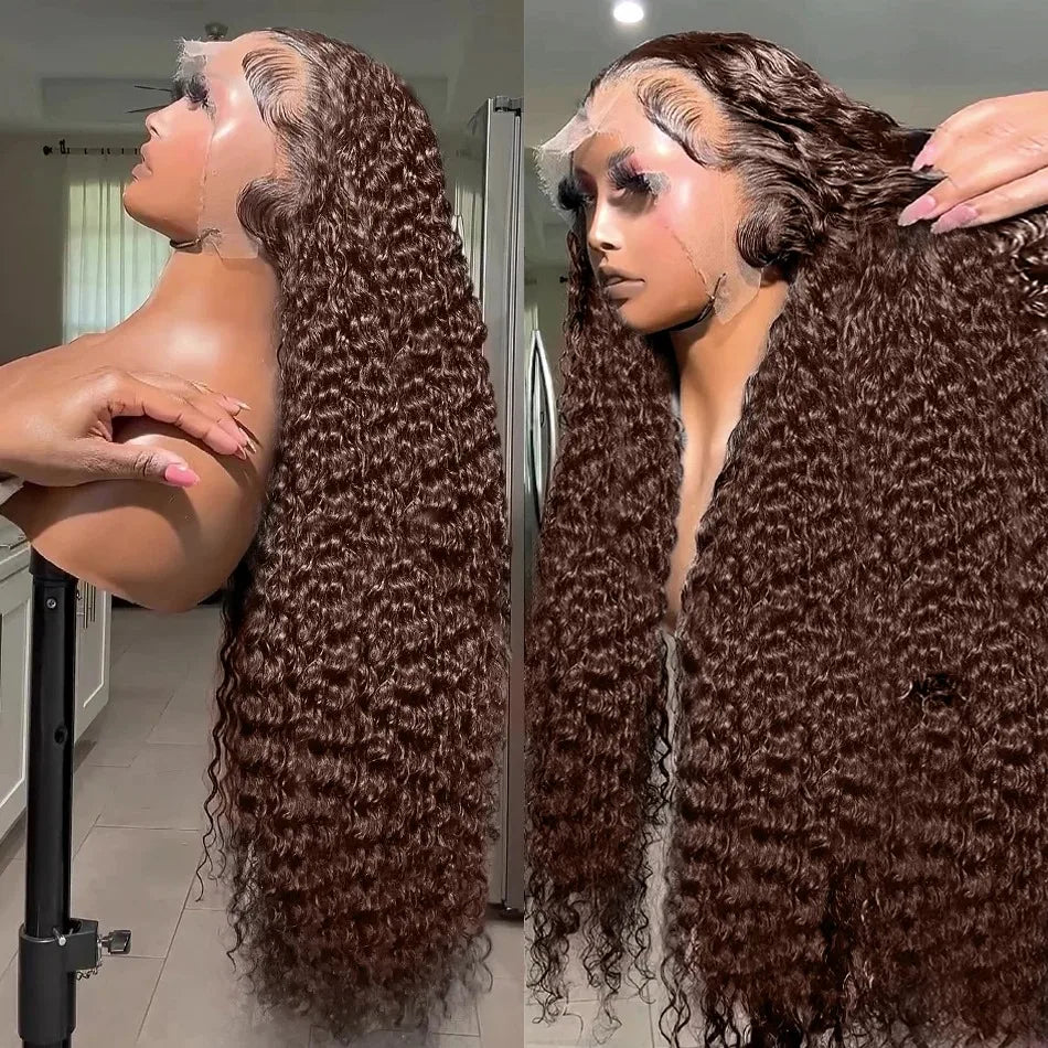 Chocolate Brown Curly Wigs 13X6 HD Human Hair Lace Frontal Wig