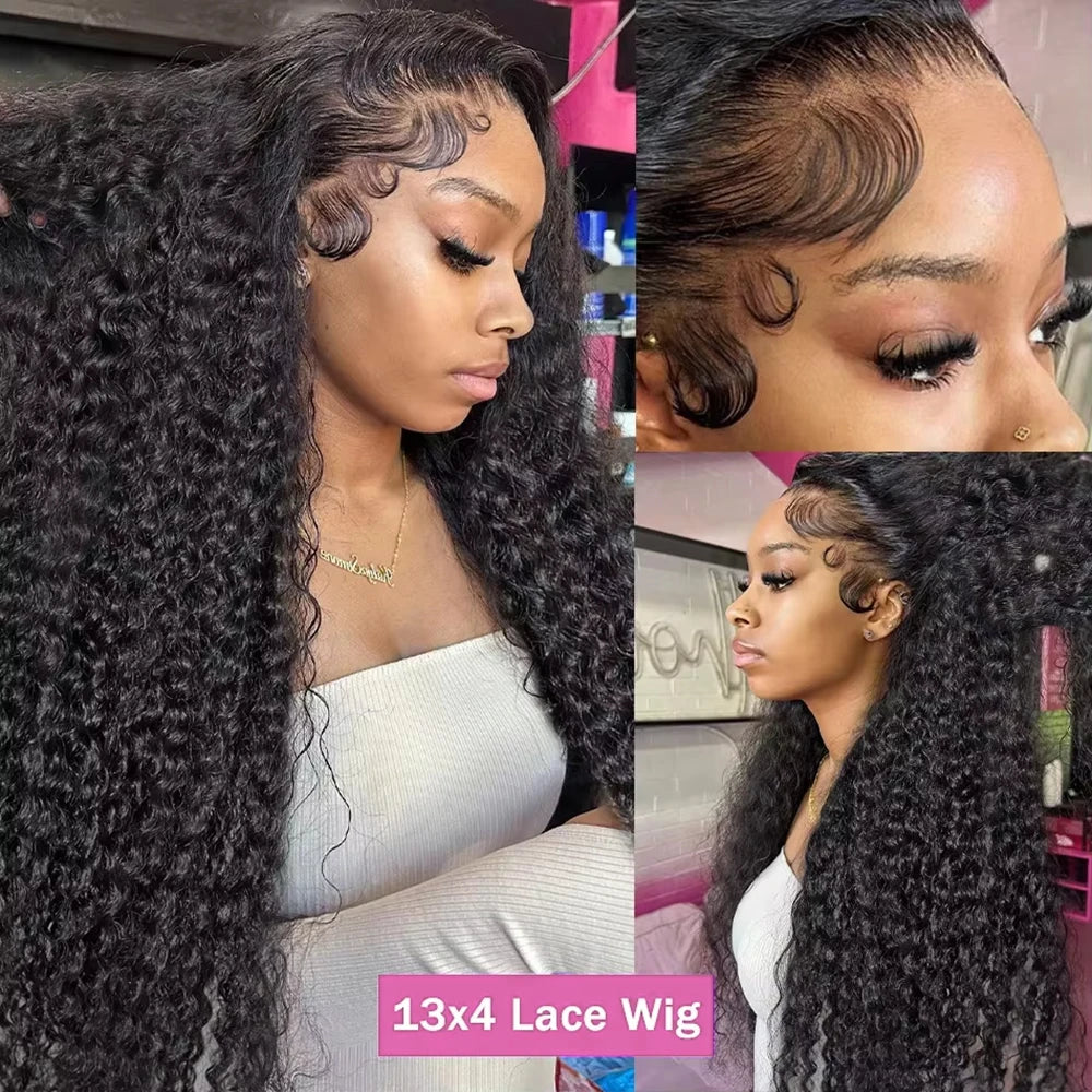 Loose Deep Wave 13X4 Lace Frontal Wig Brazilian Human Hair Transparent Water Curly Wigs